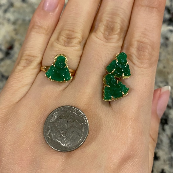 18k gold jade Buddha ring and earring set - Picture 3 of 10